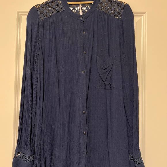 Free People  "The Best Lace" Button Down Blue Size M - Picture 5 of 6